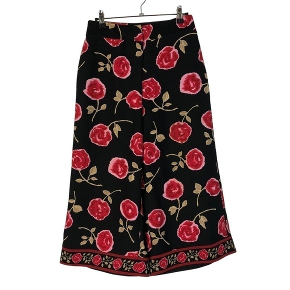 Kate Spade Black & Red Hazy Rose Crop Wide Leg Pants 0 - Picture 1 of 4